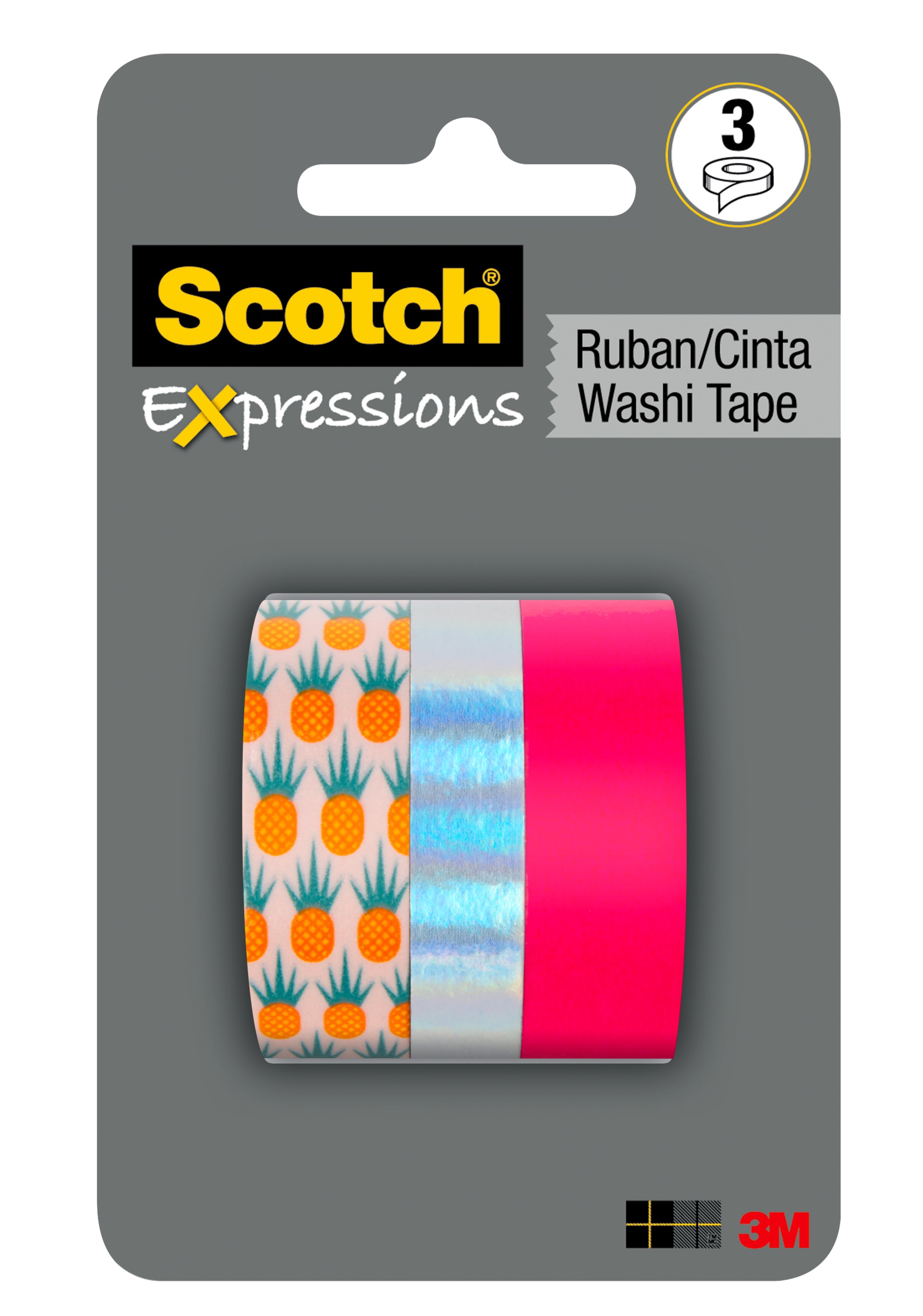 Scotch Expressions Washi Tape, Pineapple, Iridescent & Pink, 3 Rolls 